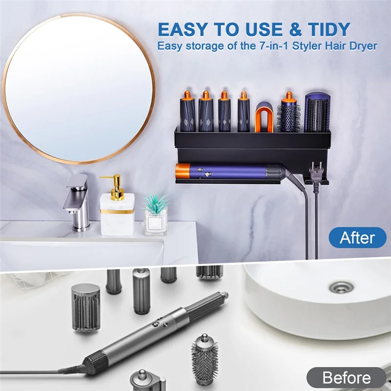 

THIVN-Styler Holder Wall Mounted Bathroom Organizer Self-Adhesive Hair Dryer Storage Rack