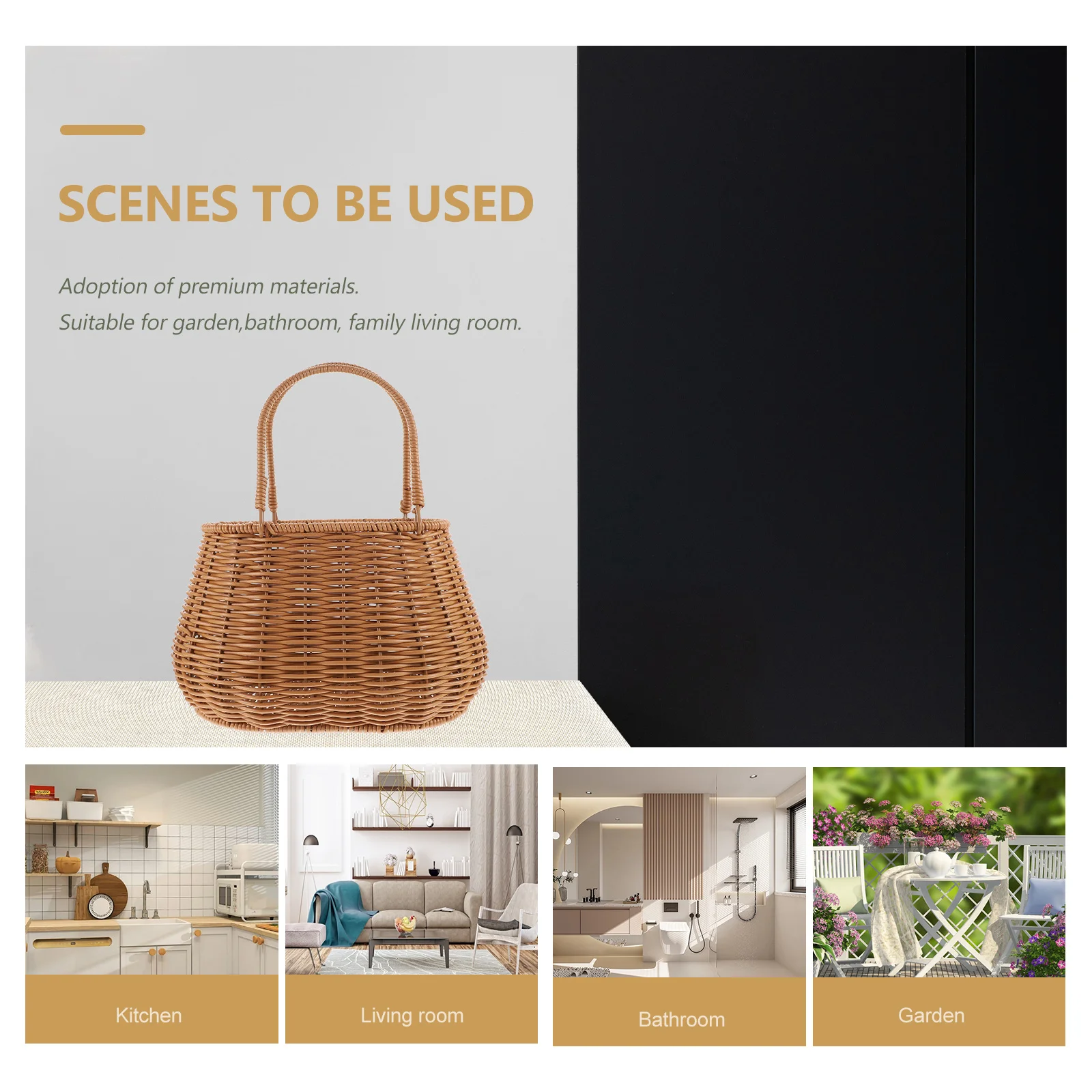 

1pc Woven Shopping Basket Large Capacity Handmade Storage Basket For Picnic Garden Harvest Vegetables Fruits Bread Snacks