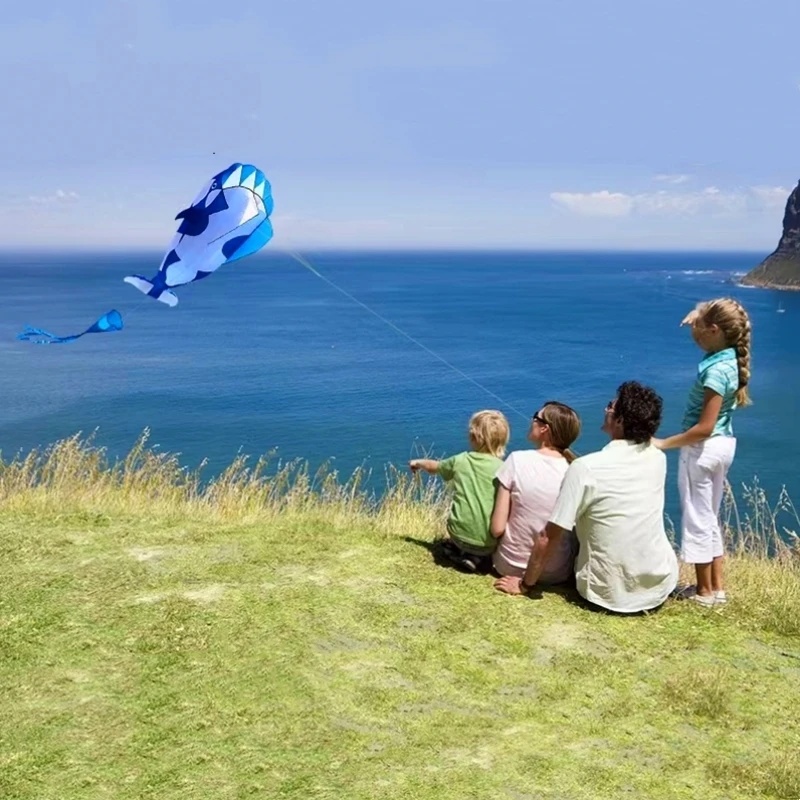 Pipa suave grande, pipa de delfines, línea de pipa de nailon, pipas animadas, parafoil volador, pipa de paracaídas, cometa, avión de papel, juegos al aire libre