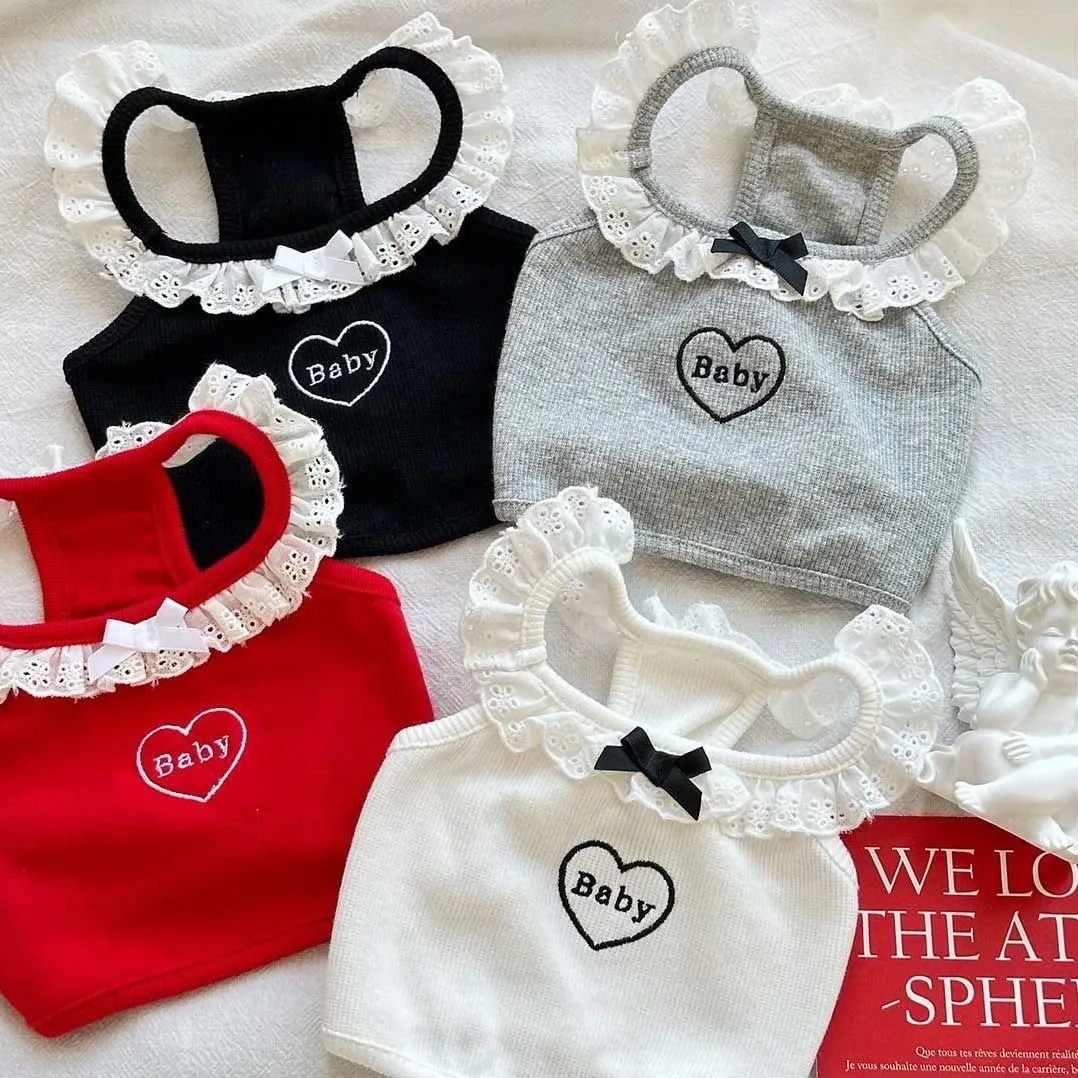 

Letter Embroidery Pet Clothes Love Lace Dog Sling Summer Short Teddy Vest Anti Hair Loss Bichon Frise T-Shirt