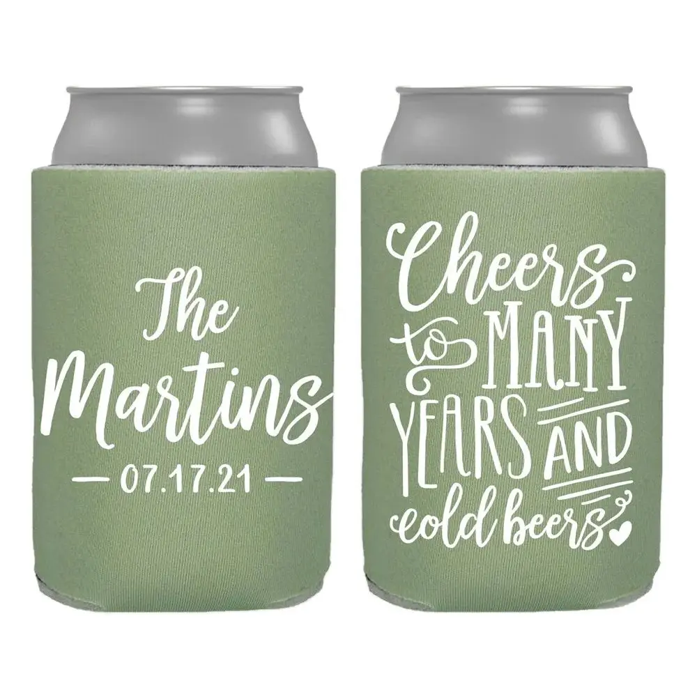 

Personalized Wedding Can Cooler | Cheers to Many Years & Cold Beers | Customized Wedding Favors | Beverage Insulators, Beer Hugg