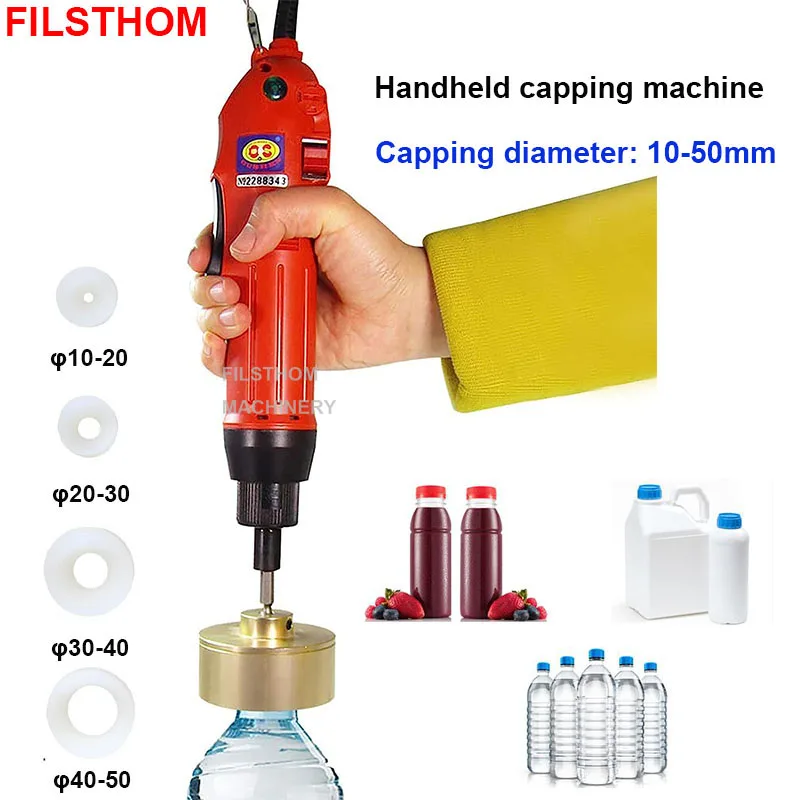 Electric Manual Bottle Lid Capping Machine Handheld Bottle Capper Bottle Caps Screw Sealing Capping Machine 10-50mm Round Caps