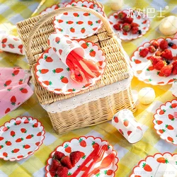 Disposable Tableware Set Strawberry Cherry Lemon Pineapple Paper Plate Paper Cup Paper Towel Fashion Cake Plate Party Decoration