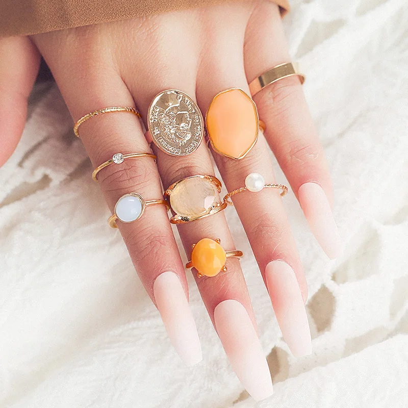 طقم خاتم مفتوح للنساء ، مجوهرات بسيطة ، نجمة ، قمر ، فراشة ، ثعبان ، فيروز ، خمر ، كريستال مجوف ، زركون ، لؤلؤ ، حفلة