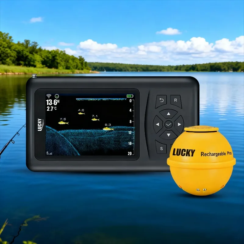 Lucky Wireless Sonar Fish Finder Portable Large Color Screen Ultrasonic Detection Fish Locator for Freshwater & Sea Fishing