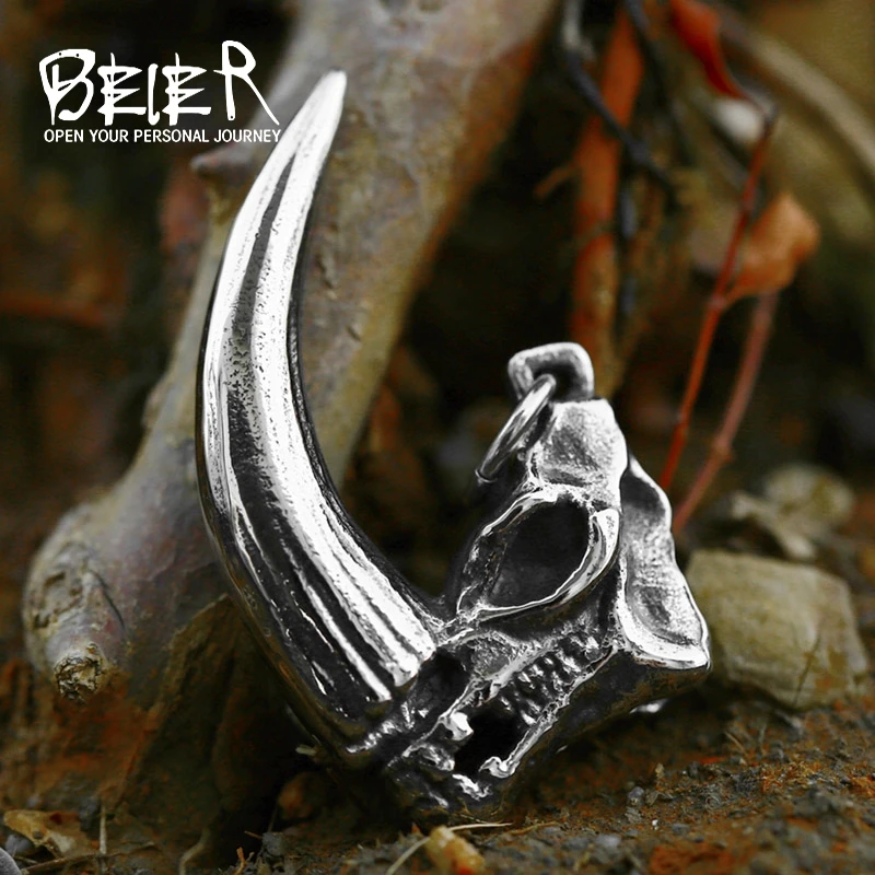 BEIER 2023 New Creative Design Skull Rhino Pendant Punk Rhinoceros Horn Pendant Biker Men\'s Pendant Cool Jewelry Accessories