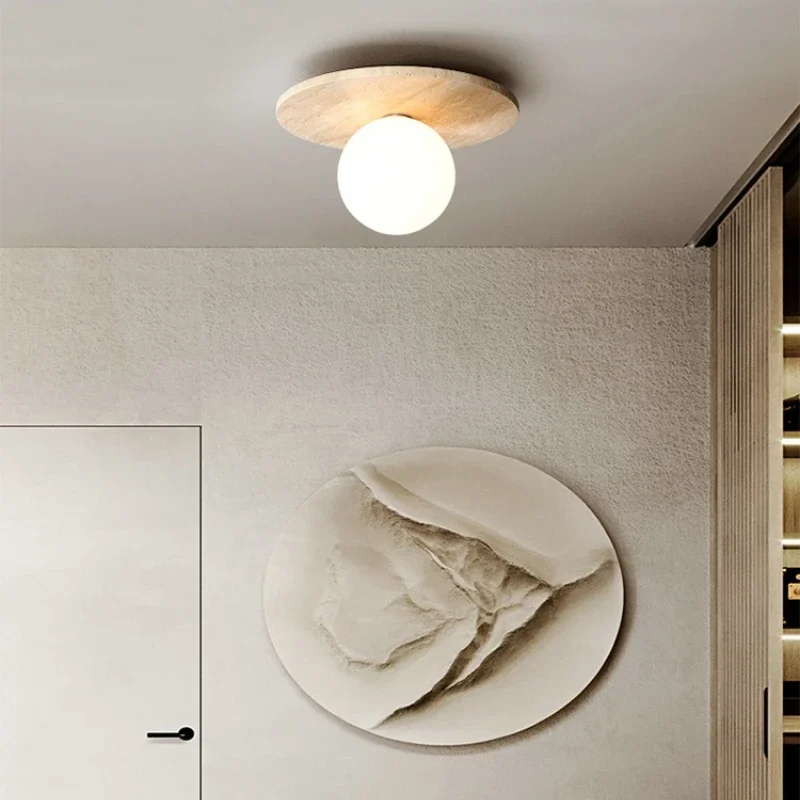 

Dia 25cm Stone Travertine LED Ceiling Light Corridor Aisle Home Decor Lighting for Bedroom Living Room Chandelier Ceiling Lamp