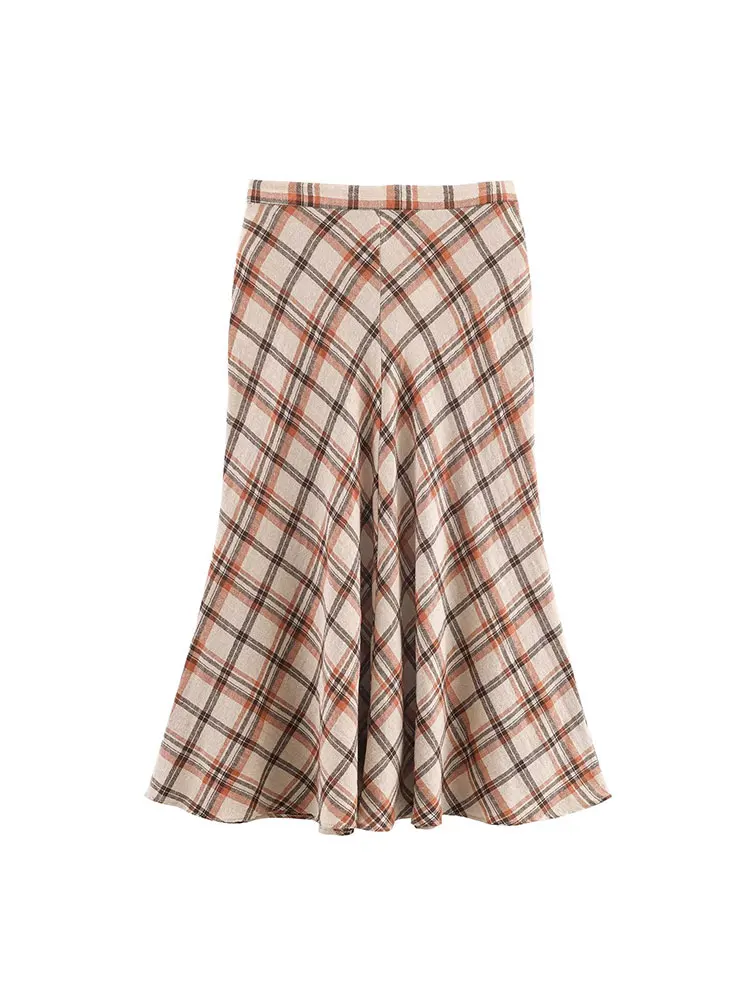TFAFXY Autumn Women Vintage Printed Midi Skirt Fashion Plaid Elegant Party Long Skirt Lady High Street Casual Skirts Mujer ﻿