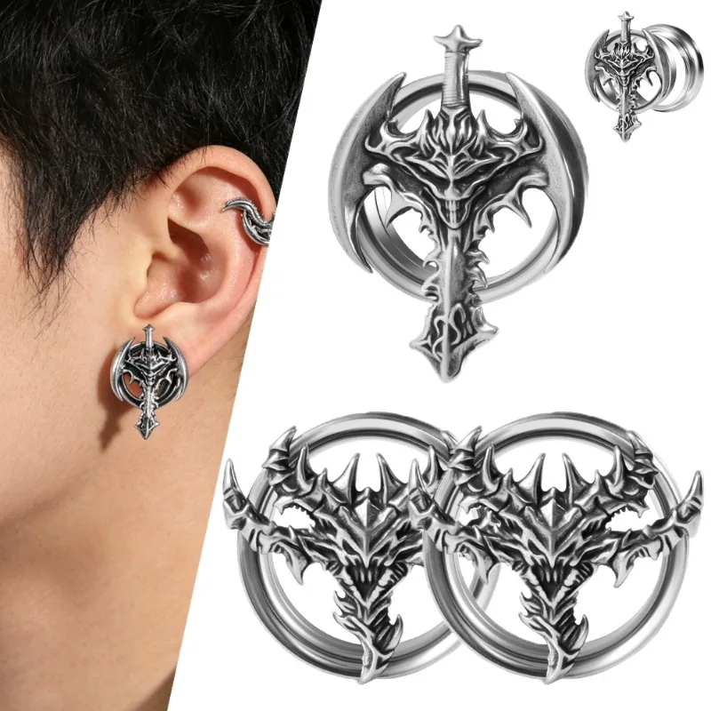 1pair Stainless Steel Personalized Punk Monster Double Speaker Earlobe Irregular-shaped Ear Expansion Ring Piercing Ear Jewelry