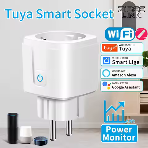 EU Tuya Smart WiFi Zigbee3.0 Socket 16A/20A Energy Monitor Plug Voice Control Timer Switch for Kitchen Living Room Alexa Google