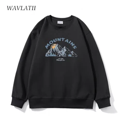 WAVLATII 2022 New Women Black Sporty Sweatshirts Female Dark Grey Casual Mountains Printed Hoodies White Oversized Tops WH2223