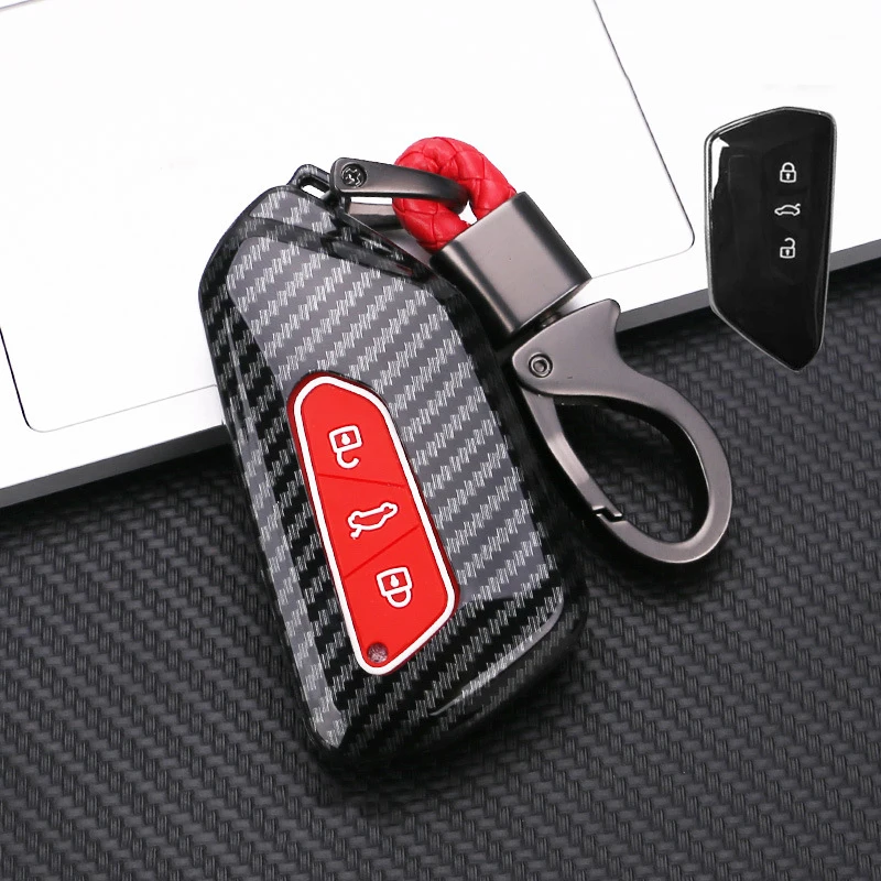 ABS Carbon Fiber Car Key Cover For Skoda Octavia A8 MK8 MK4 2020 2021 For Seat Leon Fr Mk4 Cupra Formentor For VW Golf 8 ID-4