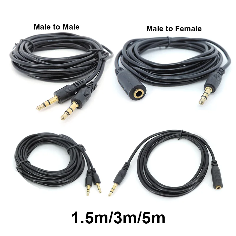 1.5/3/5m Male to Female 3.5mm Jack Male to Male Plug Stereo Aux Extension Cable Cord Audio for Phone Headphone Earphone