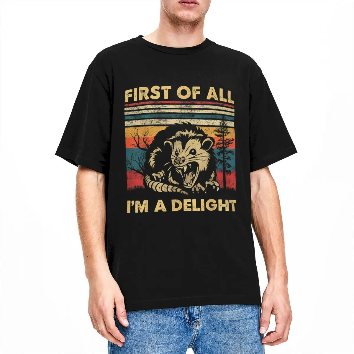 First Of All I'm A Delight Sarcastic Angry Opossum T Shirts Possum Meme Merch Fashion Tee Shirt T-Shirt Cotton