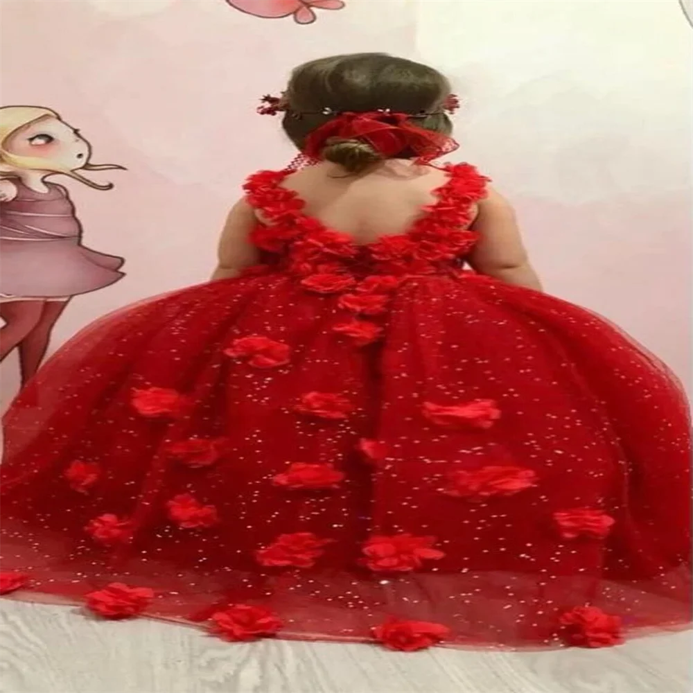 Vestido vermelho para batismo de bebê, flor, menina, aplique de aniversário, primeiro aniversário, sessão de fotos, princesa, vestido de comunhão