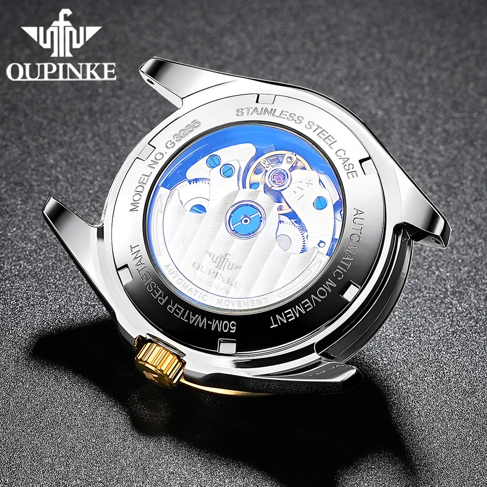 OUPINKE luxury man watch moon phase waterproof date luminous Automatic mechanical watch for man tungsten steel male wristwatch