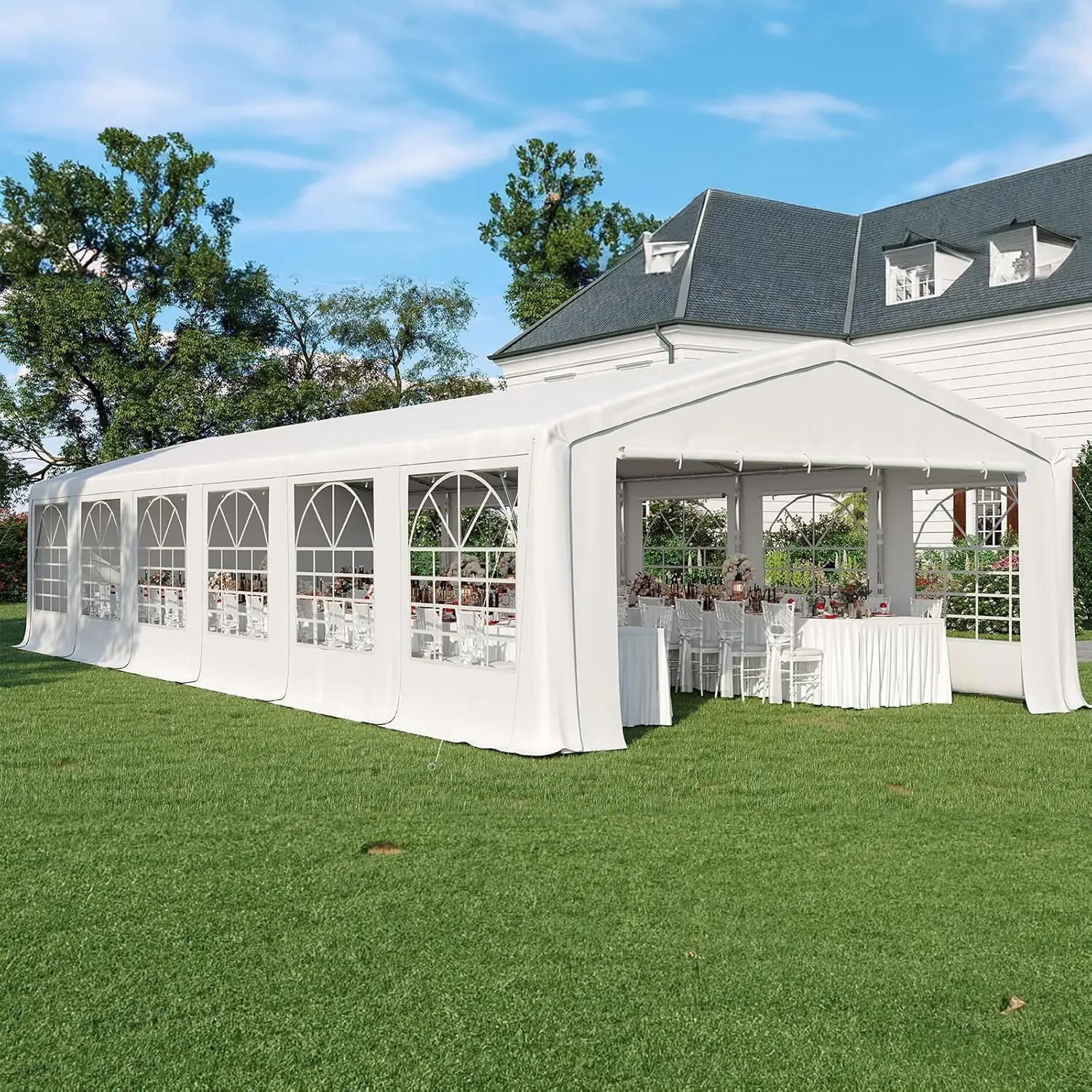 

Party Tent Heavy Duty Outdoor Galvanized Gazebo Wedding Tent Carport Event Shelter Large Canopy Tent with Storage Bags(Straight)