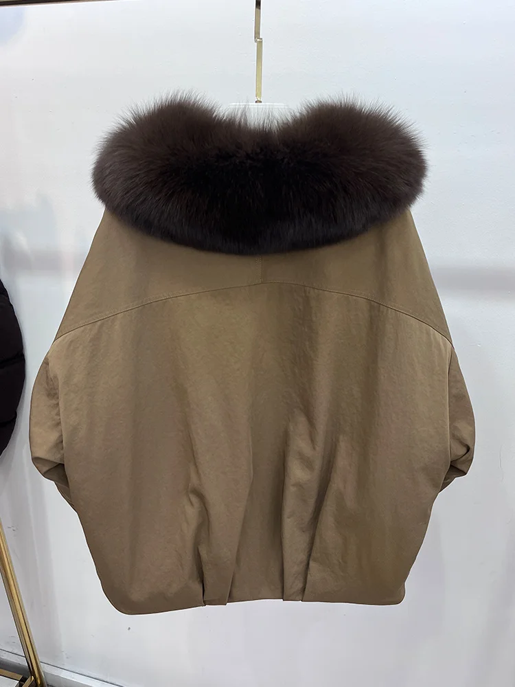 2025 패션 신상 겨울 여성 파카 구스 다운 재킷 천연 리얼 폭스 퍼 칼라 두꺼운 따뜻한 럭셔리 루즈 코트