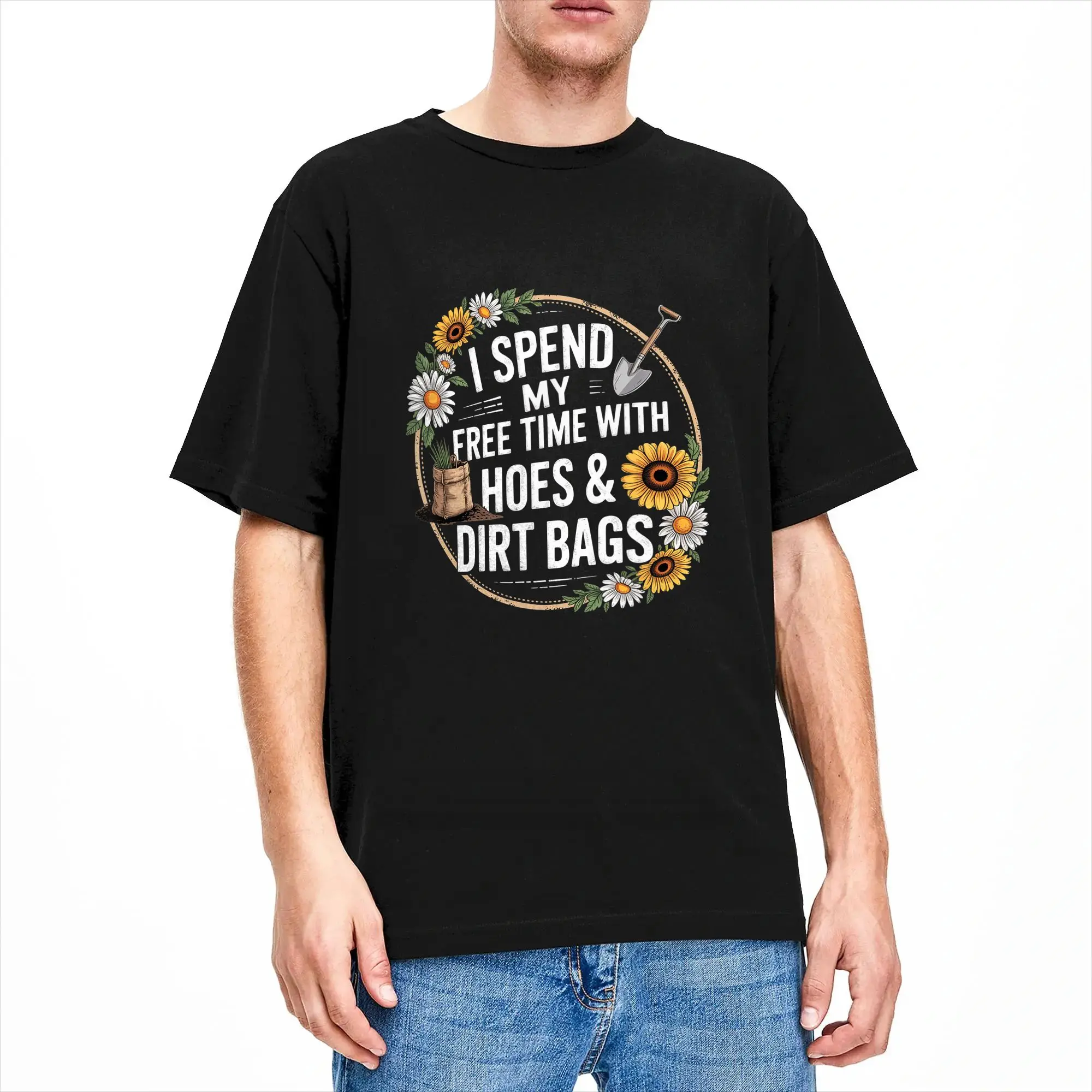 Funny I Spend Free Time with Hoes & Dirt Bags Gardening T-Shirt  Fashion T-Shirts Short-Sleeved Streetwear Tops Oversize Tees