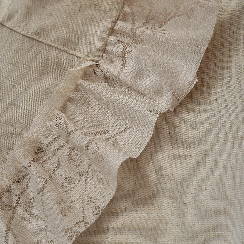 Beige Ruffle Curtains Farmhouse Rod Pocket Light Filtering Shabby Chic Window Curtain for Bedroom Nursery Living Room Decoration