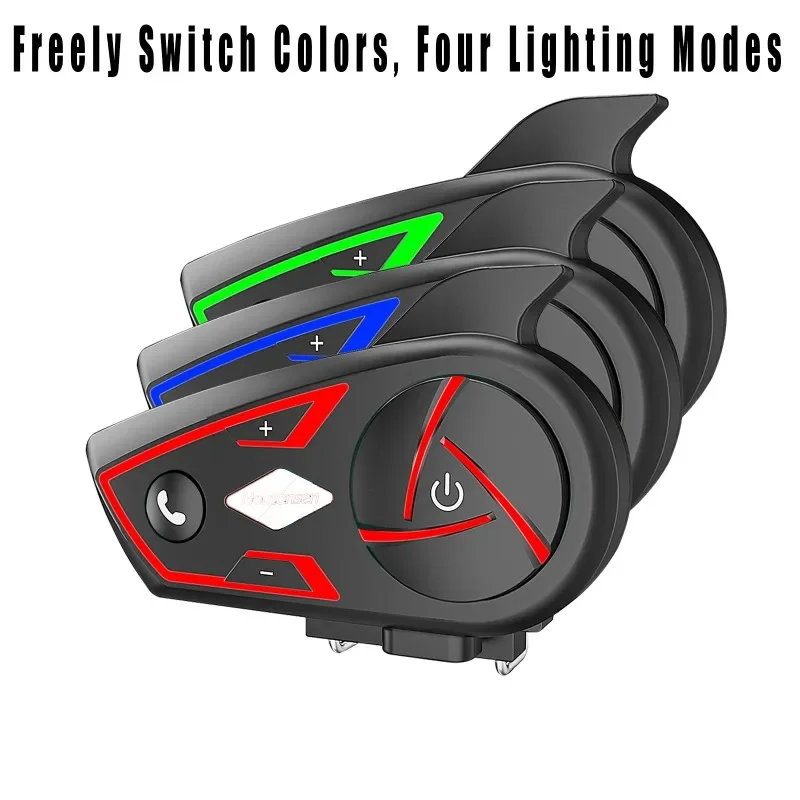 Houtonsen S3 Motorcycle Bluetooth Communication System Helmet Headset Waterproof 1000M RGB Tri-Color LED Lamp
