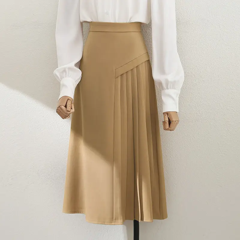 

Простота офисных женщин, весна-осень, новая женская однотонная плиссированная юбка трапециевидной формы средней длины на молнии с завышенной талией