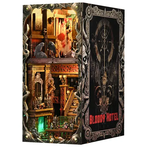 Kit angolo libro Haunted Hotel Halloween Puzzle in legno 3D fai da te Scaffale fatto a mano Modello di casa delle bambole Fermalibri Costruzione Decorazione della casa