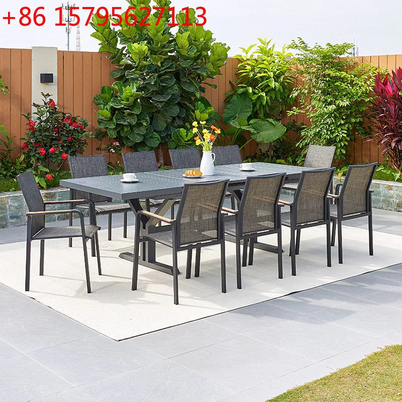 

Outdoor dining table and chairs, villa courtyard garden, aluminum alloy simple telescopic table and chairs, homestay inn, hotel