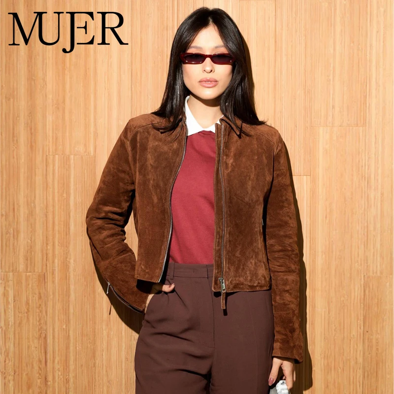 

MUJER Женская куртка из искусственной кожи на молнии Укороченные куртки-бомберы для женщин Замшевая демисезонная куртка для женщин Пальто Новая верхняя одежда