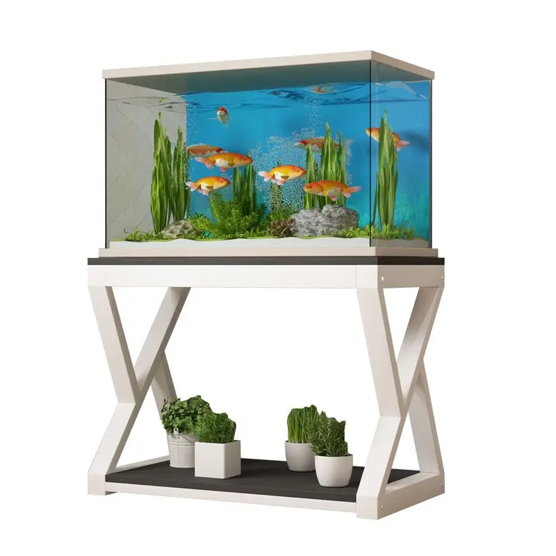 Super white fish tank bottom cabinet, customized iron frame,   living room, small living room, glass fish tank, household use