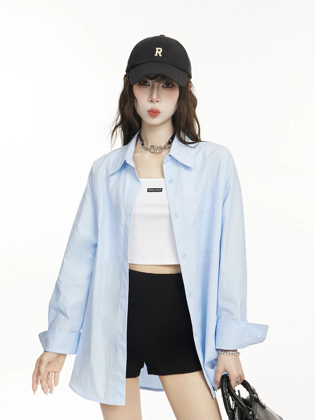 

Синяя повседневная рубашка-куртка с длинным рукавом для женщин, свободный крой, отложной воротник, весенняя новинка, корейский стиль, подходит для маленьких размеров