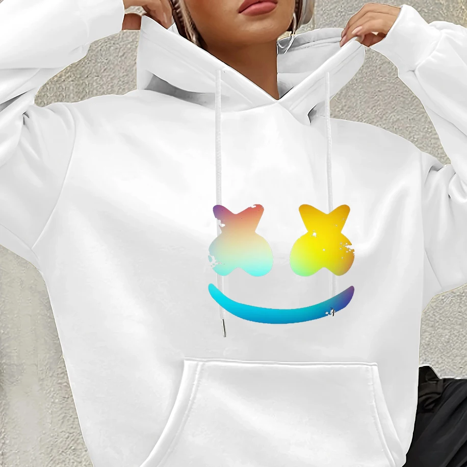 Zabawne, kolorowe bluzy unisex z nadrukiem uśmiechu w gradientzie, luźne, oddychające, męskie i damskie, w stylu streetwear, kreatywne pulowery.