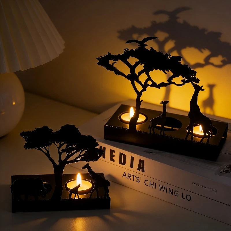 Kreative Metall 3D Tier-Silhouette Kerzenhalter Luxuriöser Eisen-Hirsch Elefant Giraffe Kerzenständer Heim- und Bürodekoration Geschenkset