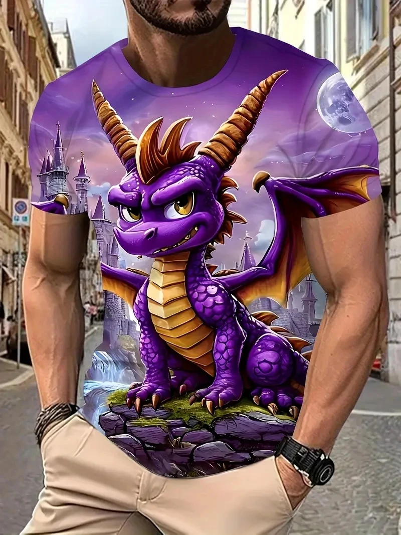 เสื้อยืดแขนสั้นพิมพ์ลายมังกร 3D ขนาดบวกของผู้ชาย หลวมและลำลอง นุ่ม สบายและระบายอากาศได้ เหมาะกับกีฬากลางแจ้ง