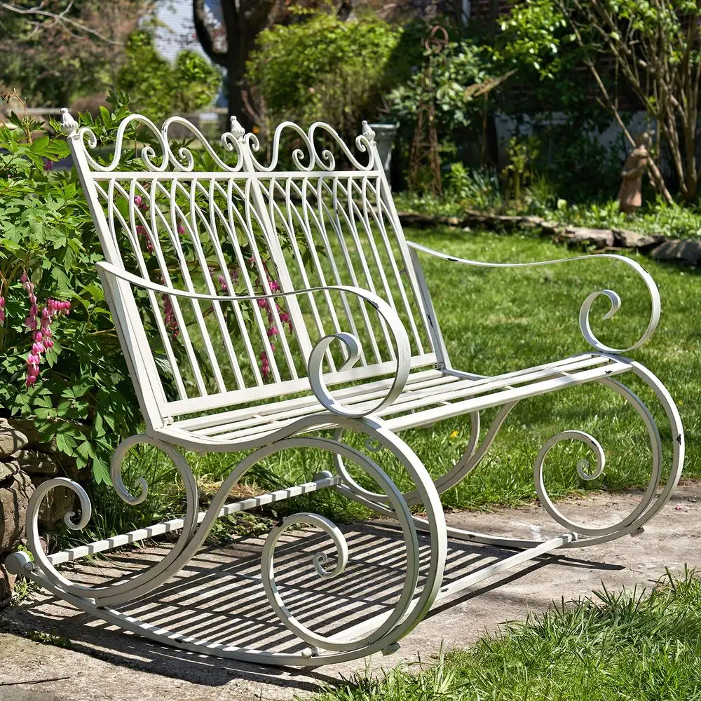 

Outdoor Metal Rocking Bench Bench, Antique White