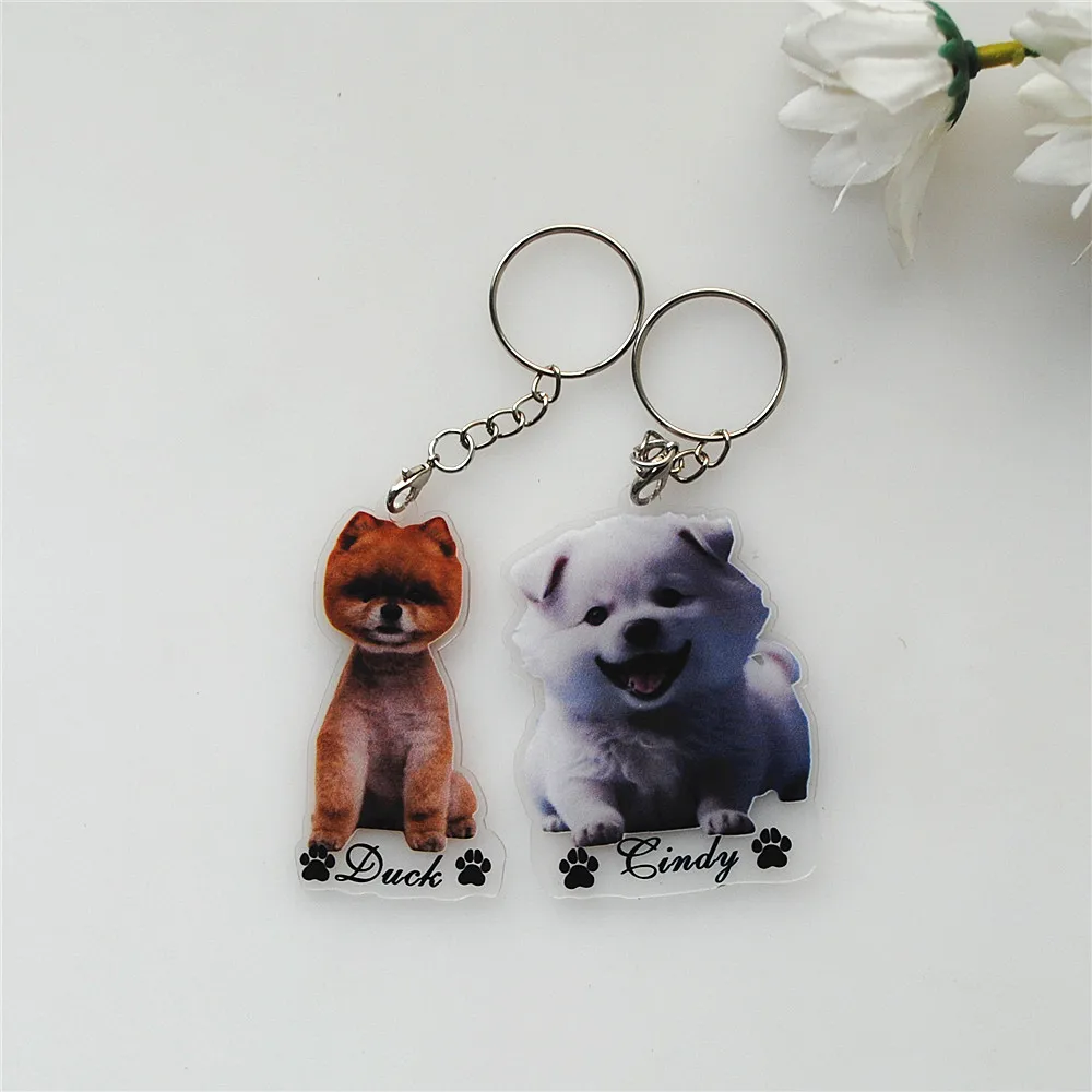 2pcs Double-Sided Customizable Pet Photo And Name Keychain Personalized Gift for Dog Cat Printed Keyring