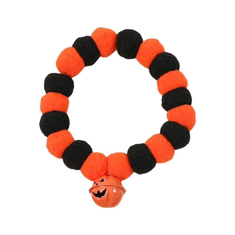 Halloween Pet Costume Dog Cats Neck Jewelry Pumpkin Collar Necklace Pet Birthday Supply Dog Collar Soft Pompoms