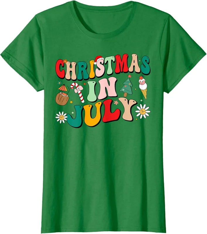 Christmas In July Shirts Groovy Xmas Summer Vacation Ladies' Women T-Shirt S-2XL