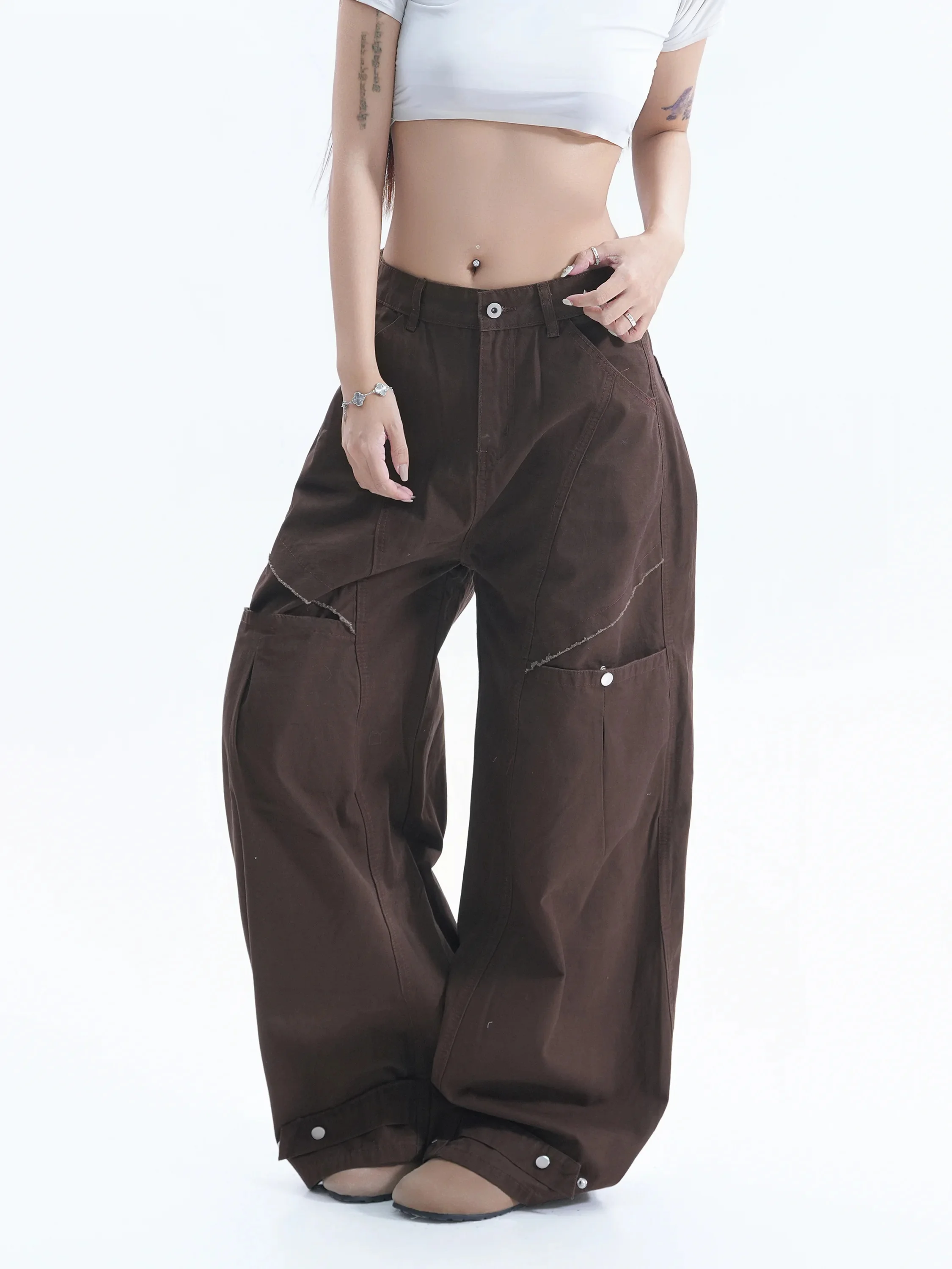 American Style Workwear Wide Leg Jeans Women's Casual Trousers with Pockets Slimming Floor-Length Pants for Couples