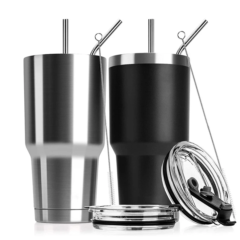 

30oz Insulated Tumbler Stainless Steel Double Wall Vacuum Travel Mug with Straw Lid Cleaning Brush for Cold and Hot Beverages