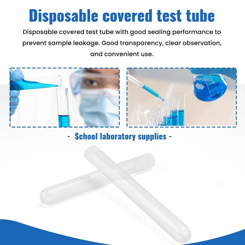 100Pcs Clear Plastic Test Tube With Cap 12X100mm U-Shaped Bottom Long Transparent Test Tube Lab Supplies