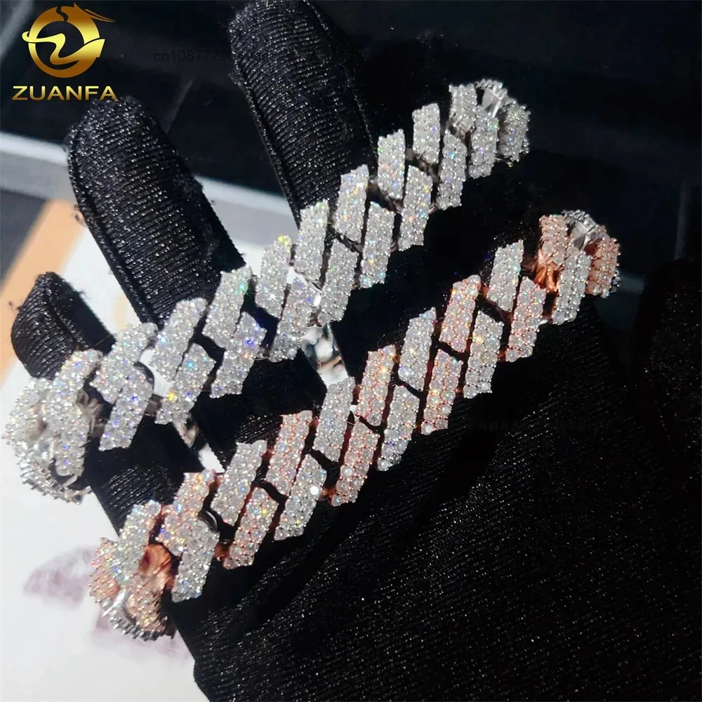 Design Regular Certified Hip Hop 15MM Two Rows 925 Silver Moissanite Mens Cuban Bracelet..
