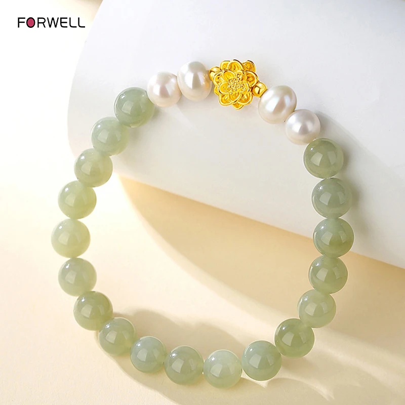 FORWELL Women's High-End Natural Hetian Jade Pearl Bracelet Exquisite Fashion Jewelry String for Valentine's Day 520