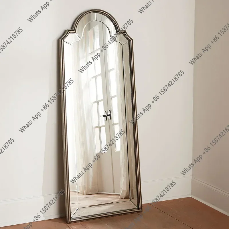 WER XX Arched Full-length Mirror Porch Living Room Large Mirror Custom Upper Wall Bedroom Full-body Mirror New Chinese-style Med