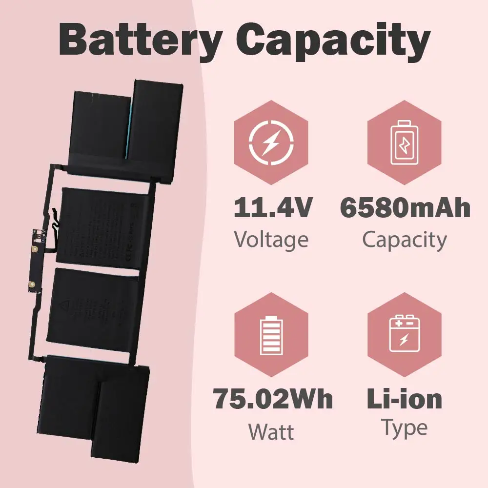 A1820 75.02Wh 6580mAh Laptop Battery For APPLE MACBOOK PRO 15
