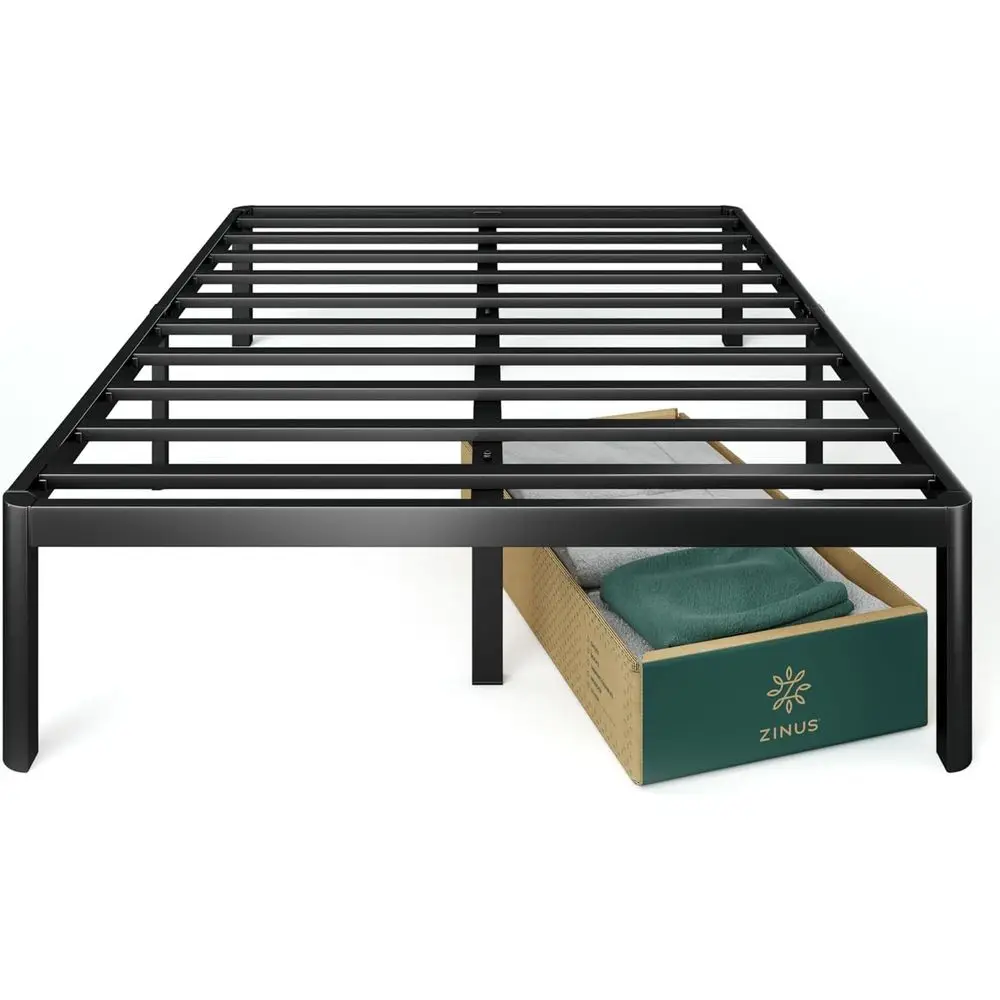 

16 Inch Metal Platform Bed with Steel Slat Support, No Box Spring Needed, Easy Assembly, Queen Size