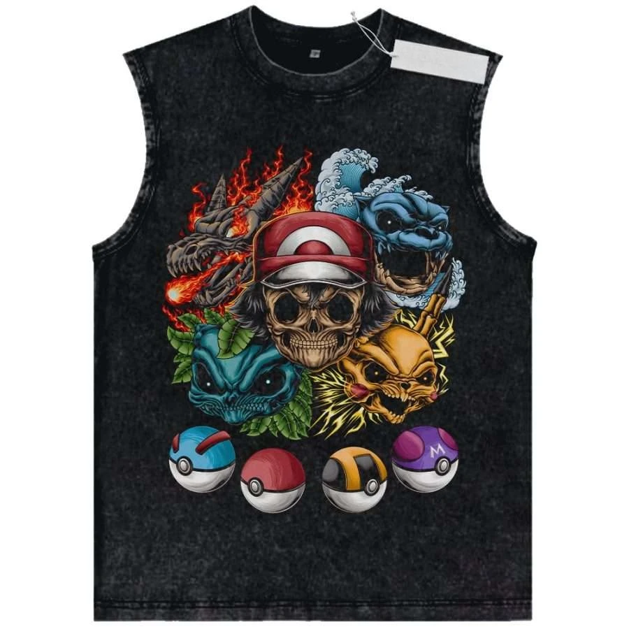 camiseta-regata-vintage-preta-unissex-com-estampa-de-pokemon-fabricada-com-tecido-de-alta-qualidade-para-fitness-e-uso-casual