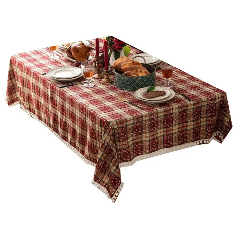 AS60-Christmas Tablecloth Table Linen Decoration Hairball Western Dining Table Mat Cotton, Linen And Snowflake Tablecloth