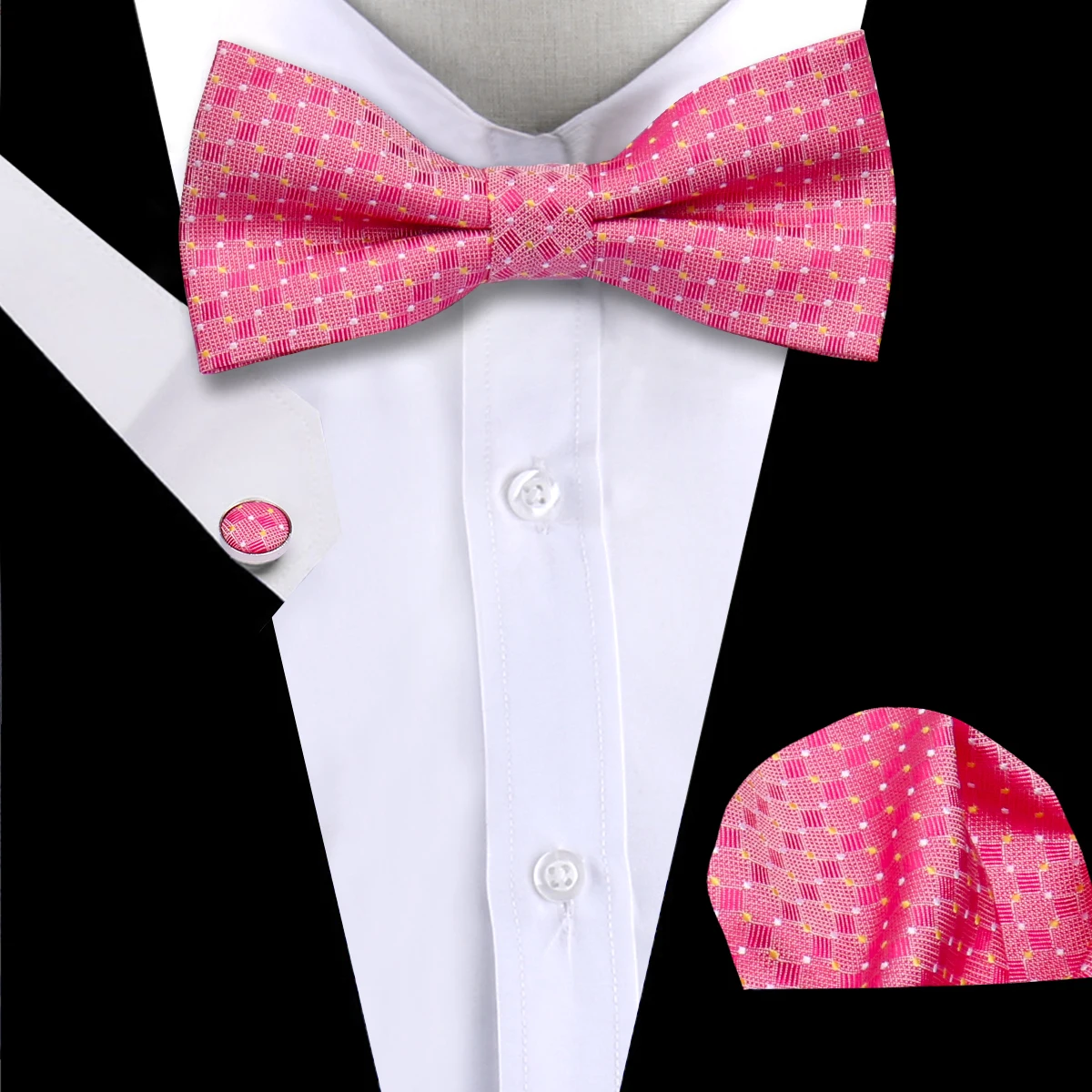 

New Fashion Man Dot Bow Tie Hand chief Cuff-link 3-piece Business Wedding Shirt Bow Tie Bow Tie women's Suit Accessories