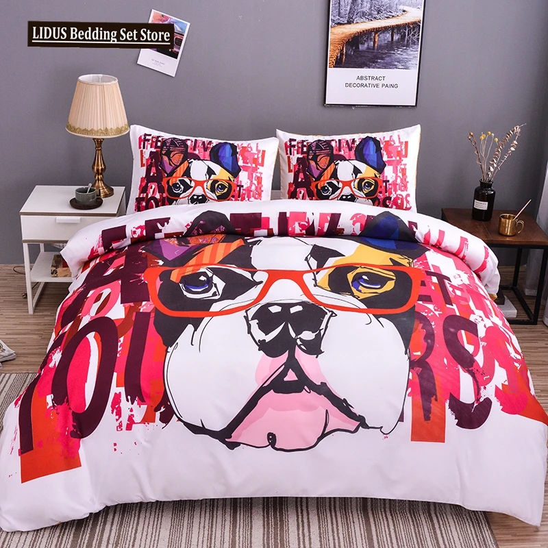 

French Bulldog Duvet Cover Set Puppy Bedding Set Bedclothes With Pillowcase Single Double King Queen Size Children Adult Bed Set